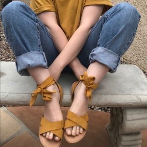 Old navy, mustard yellow wrap sandals